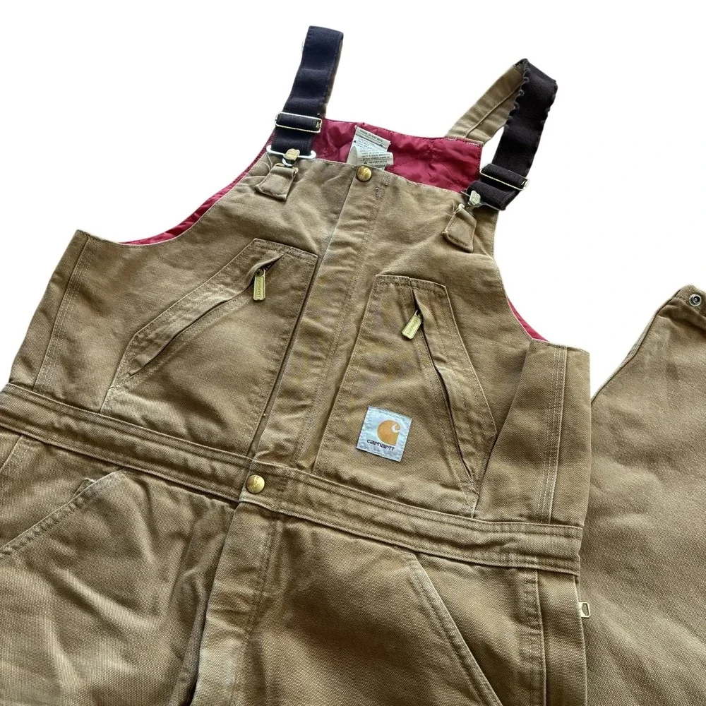 Carhartt Bib Overalls Mens 32x32 Brown R38 Duck Insulated Quilt Lined Workwear